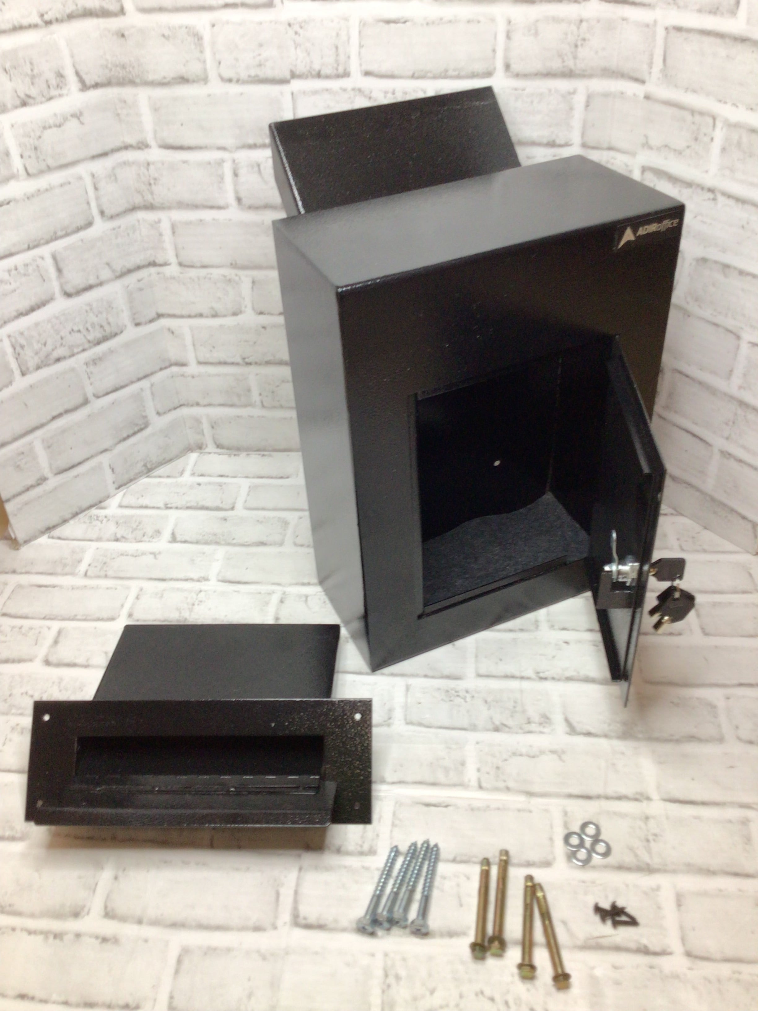AdirOffice Through The Wall Drop Box Safe Black (631-10-BLK) **OPEN BOX - READ** (8103912669422)